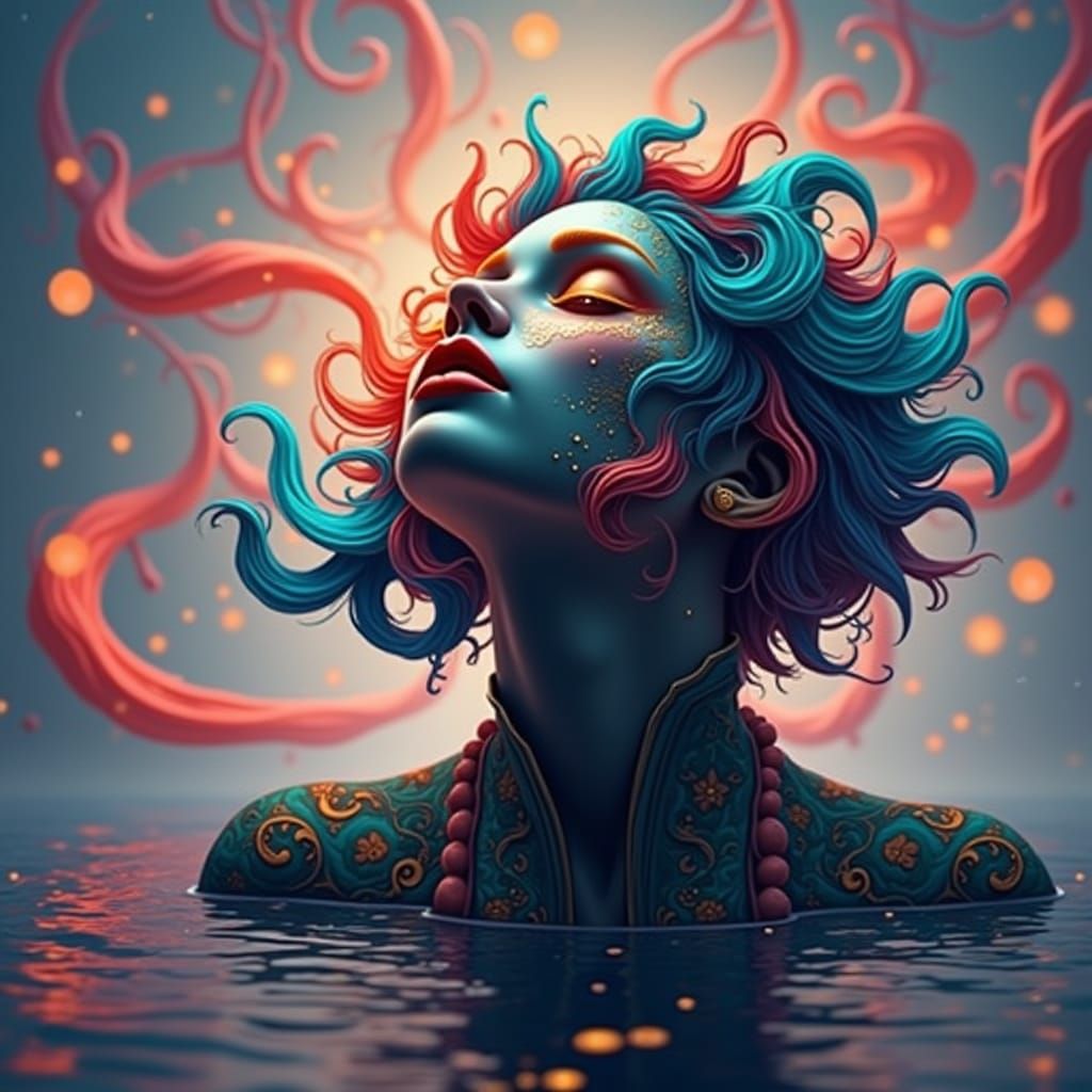 Fantastical Hyperrealistic Portrait with Deep, Dramatic Colo...