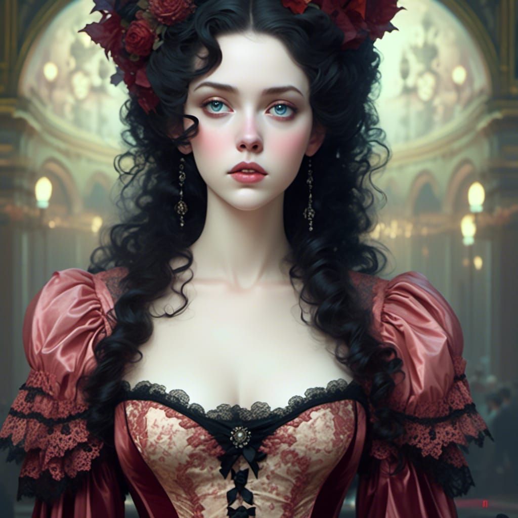 Rococo Lady in Velvet and Lace Portrait