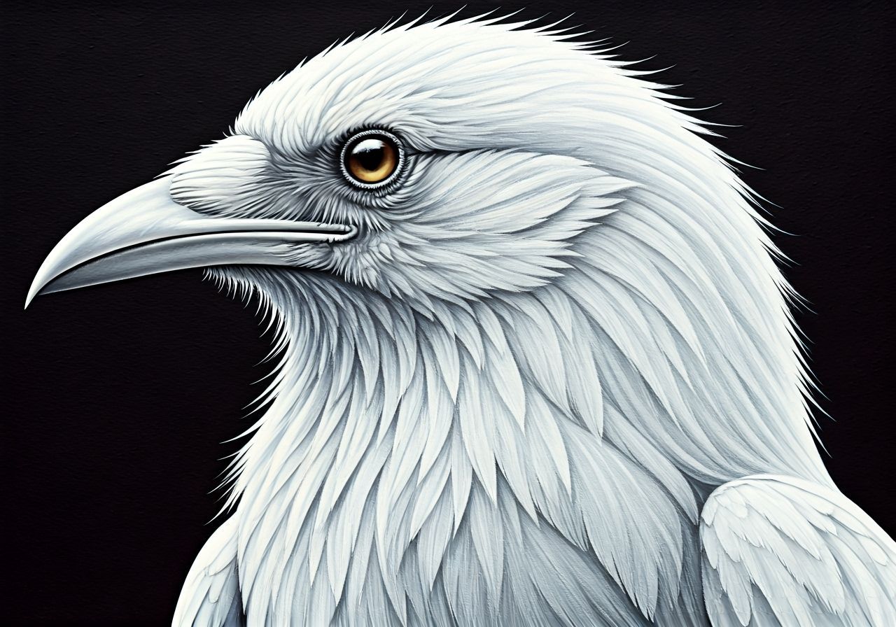 Intricate Ink Drawing of a White Crow