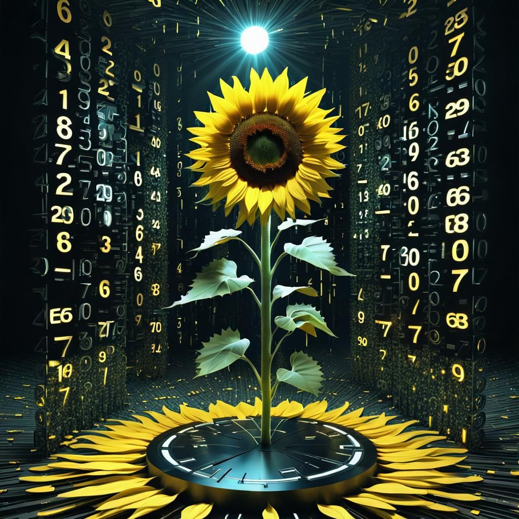 Matrix Sunflower Digital Art Masterpiece