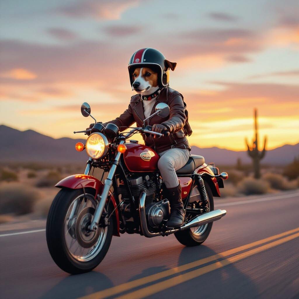 Jack Russell Rides Route 66: Digital Illustration