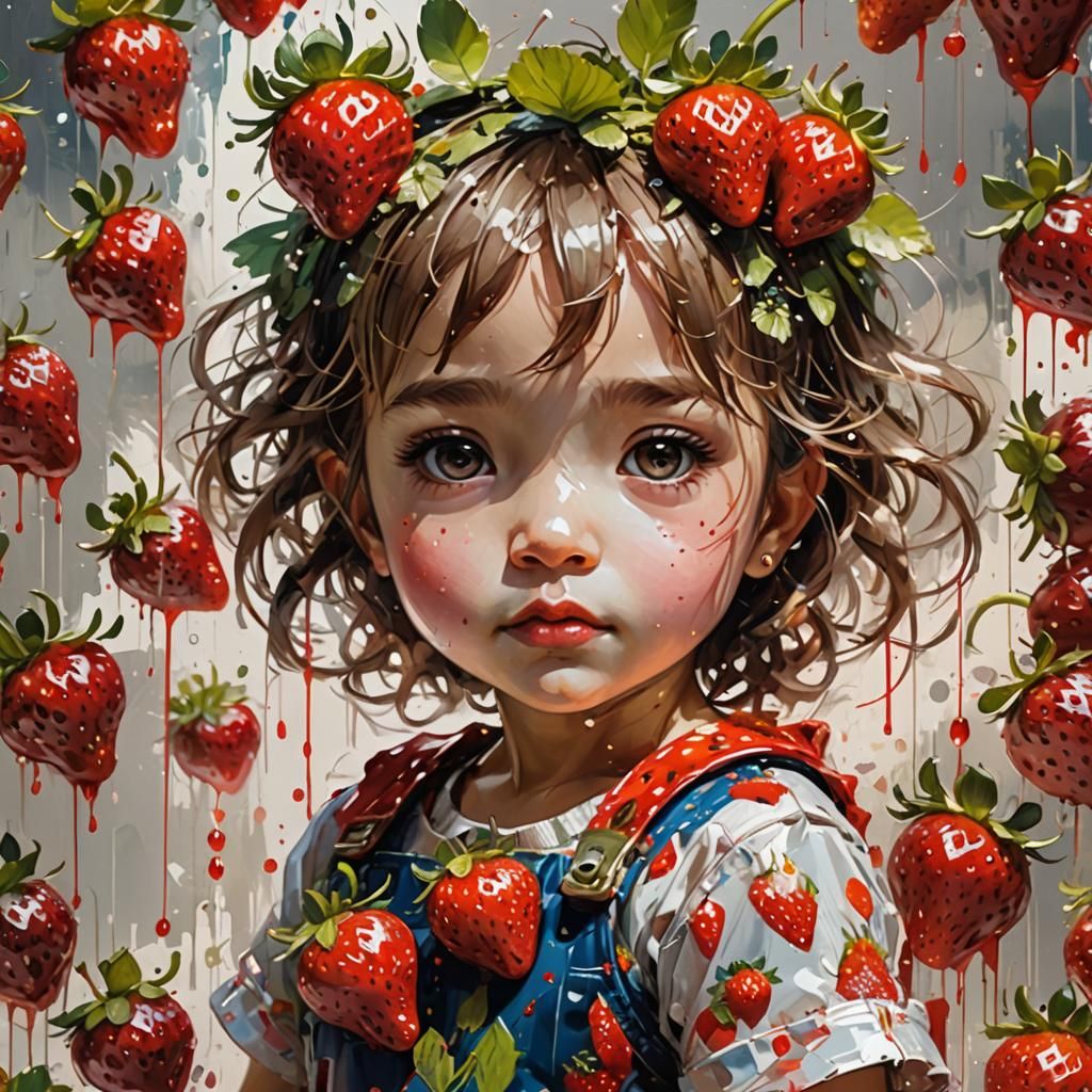 Adorable Chibi Strawberry Portrait in Oil on Canvas