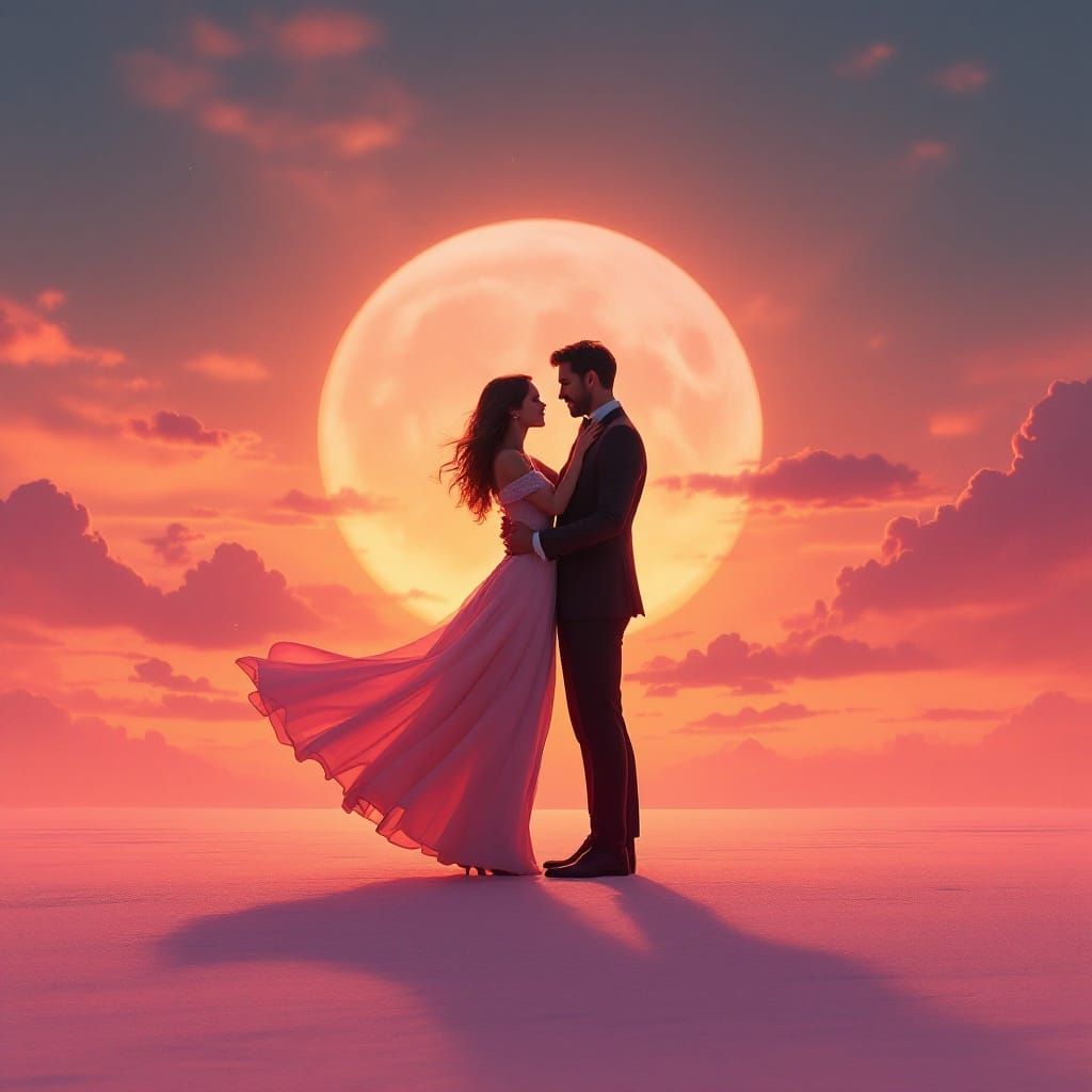 Romantic Sunset Dance in Whimsical Fantasy Style