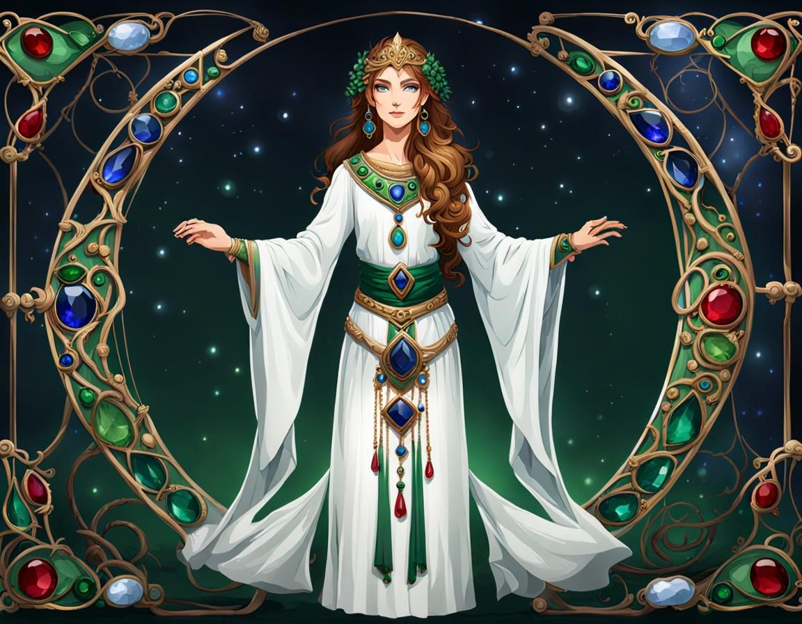Graceful Woman Druid in White Gown