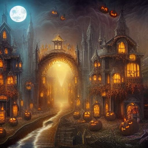 Epic Halloween Town in Digital Matte Painting