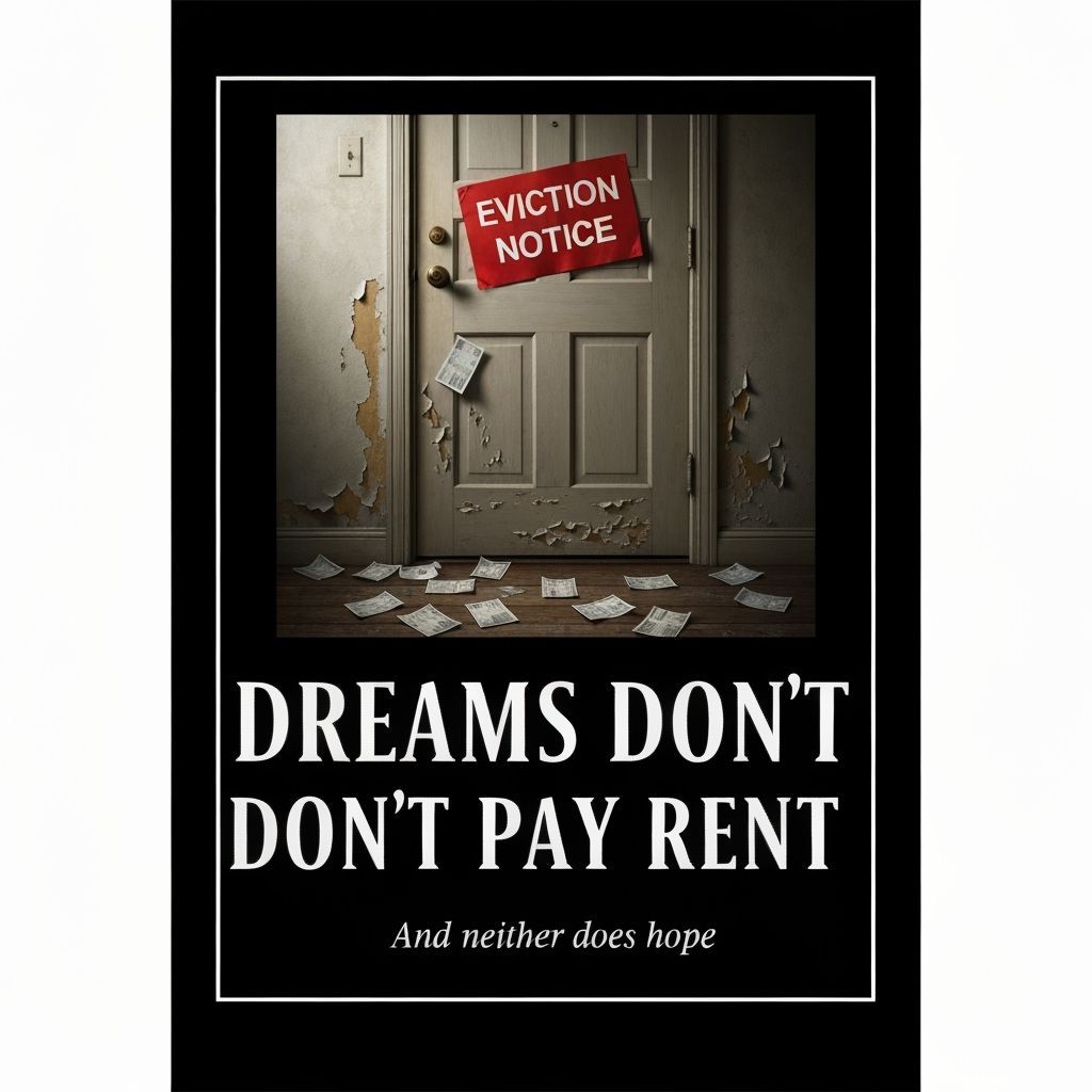 Parody Demotivational Poster: Dreams Don't Pay Rent