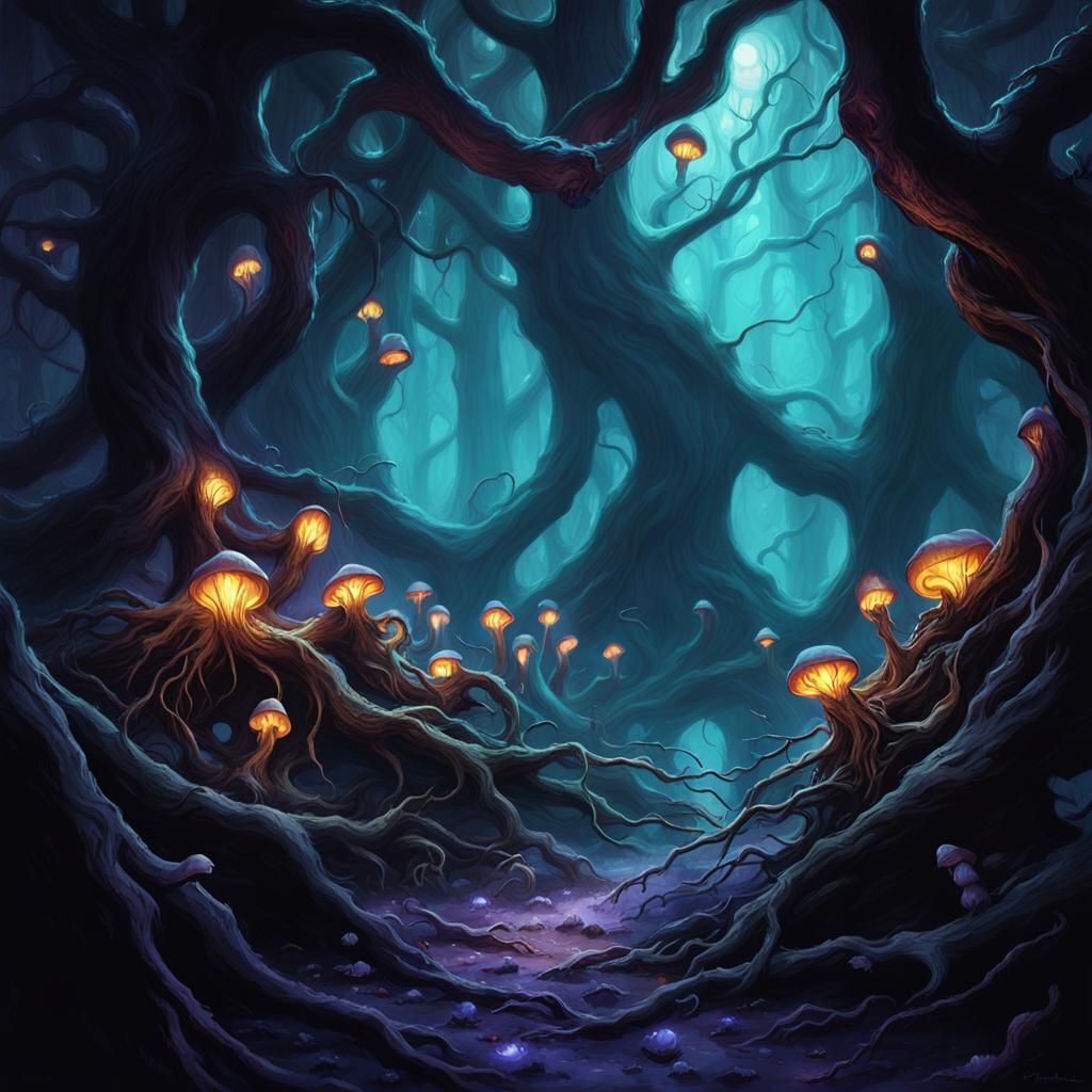 Enchanted Fairy Celebration in Dark Fantasy Forest