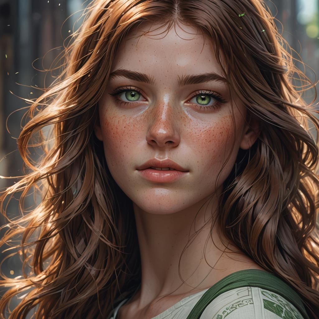 Freckled Teen Portrait in Hyperdetailed Style
