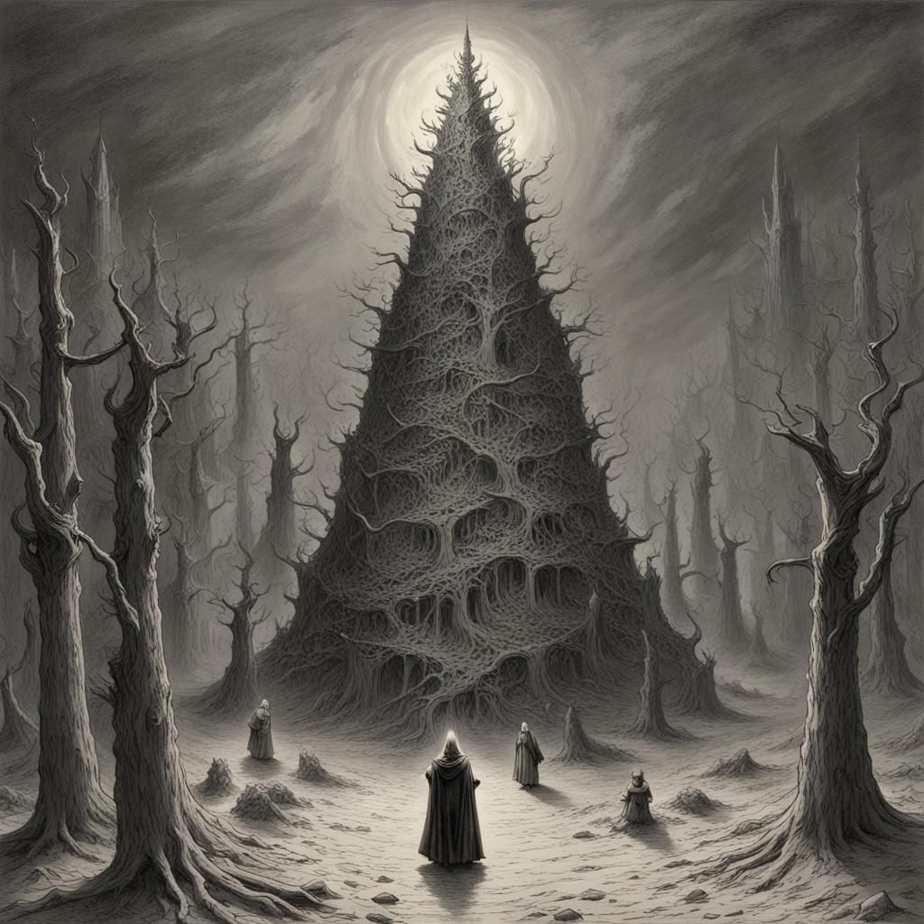 Sauron Christmas Tree in Horror Illustration Style