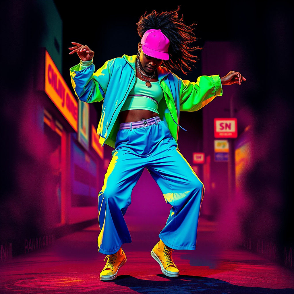 Energetic Hip Hop Dancer in Urban Street Art Style