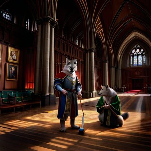 Badger Knighted by Wolf King: Baroque Fantasy Illustration