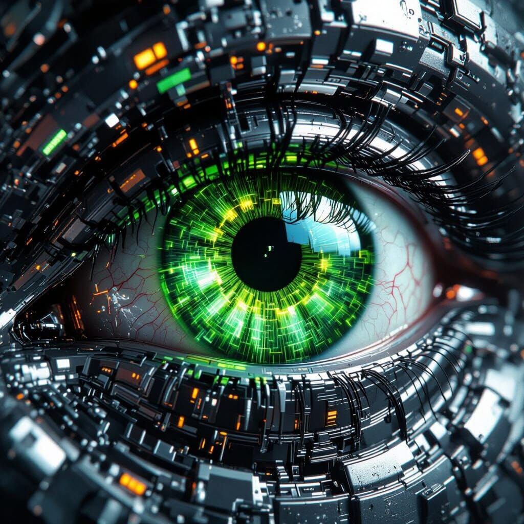 Hyper-Detailed Cybernetic Eye Macro Shot