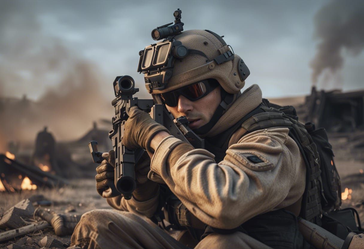 Nordic Soldier in Desert Ruins at Night