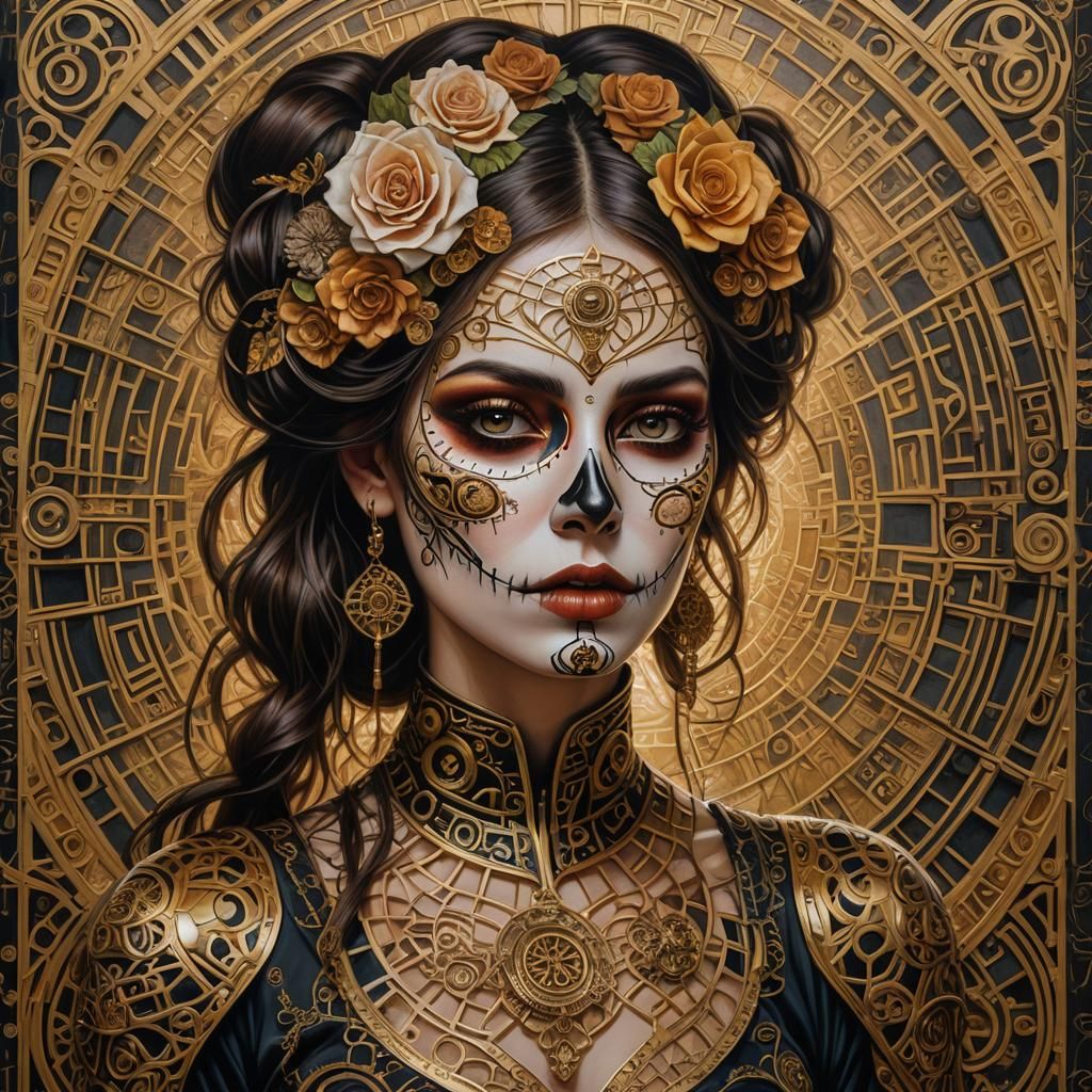 Brunette with Day of the Dead Makeup in Steampunk Style
