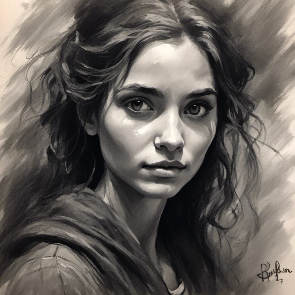 Detailed Charcoal Portrait Generated by AI