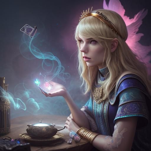Taylor Swift as Tarot Reader in High-Fantasy Art