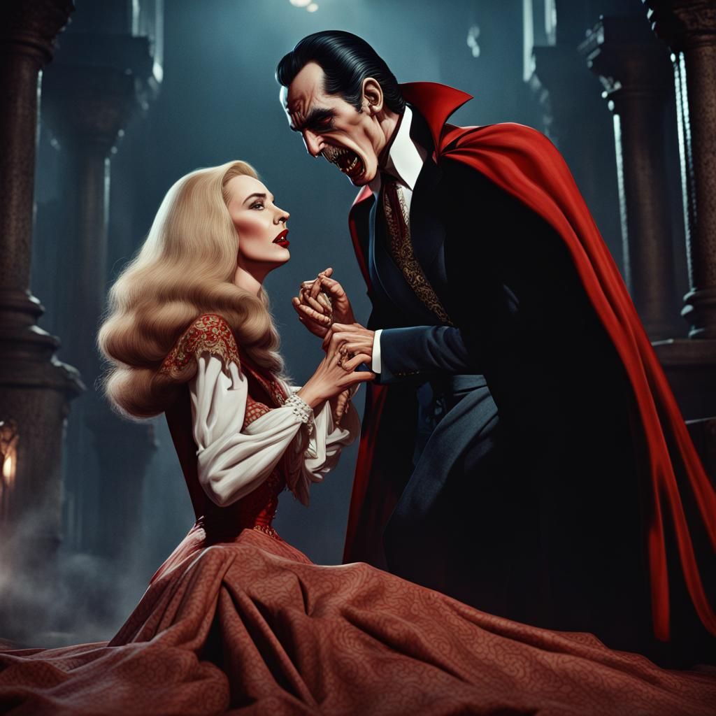 Dracula Biting Victim: Detailed Matte Painting