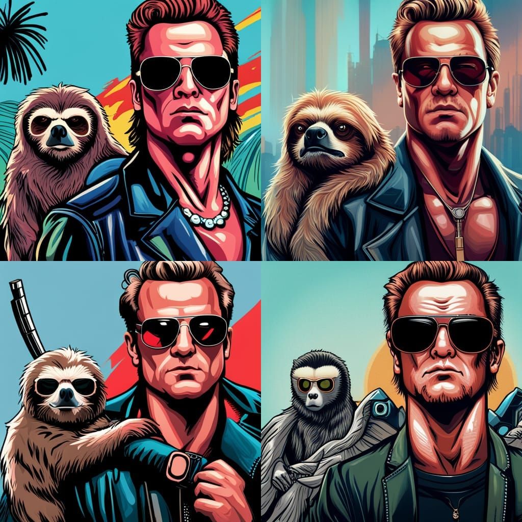 Sloth Terminator on Harley Davidson: Detailed Digital Art