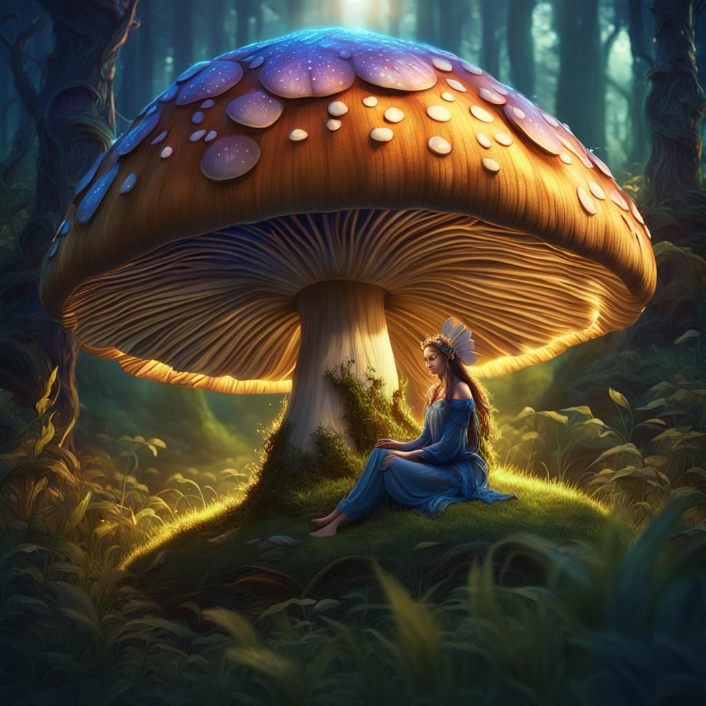 Fairy in Giant Mushroom: Fantasy Concept Art