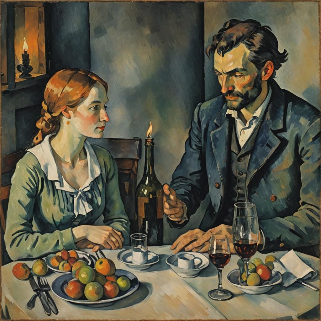Romantic Candlelit Dinner in Post-Impressionist Style