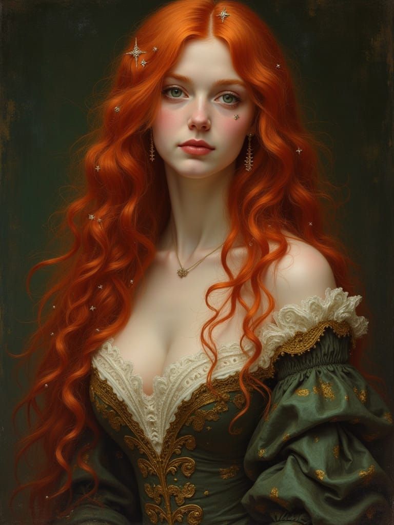 Enchanted Red Haired Siren in a Celestial Glow