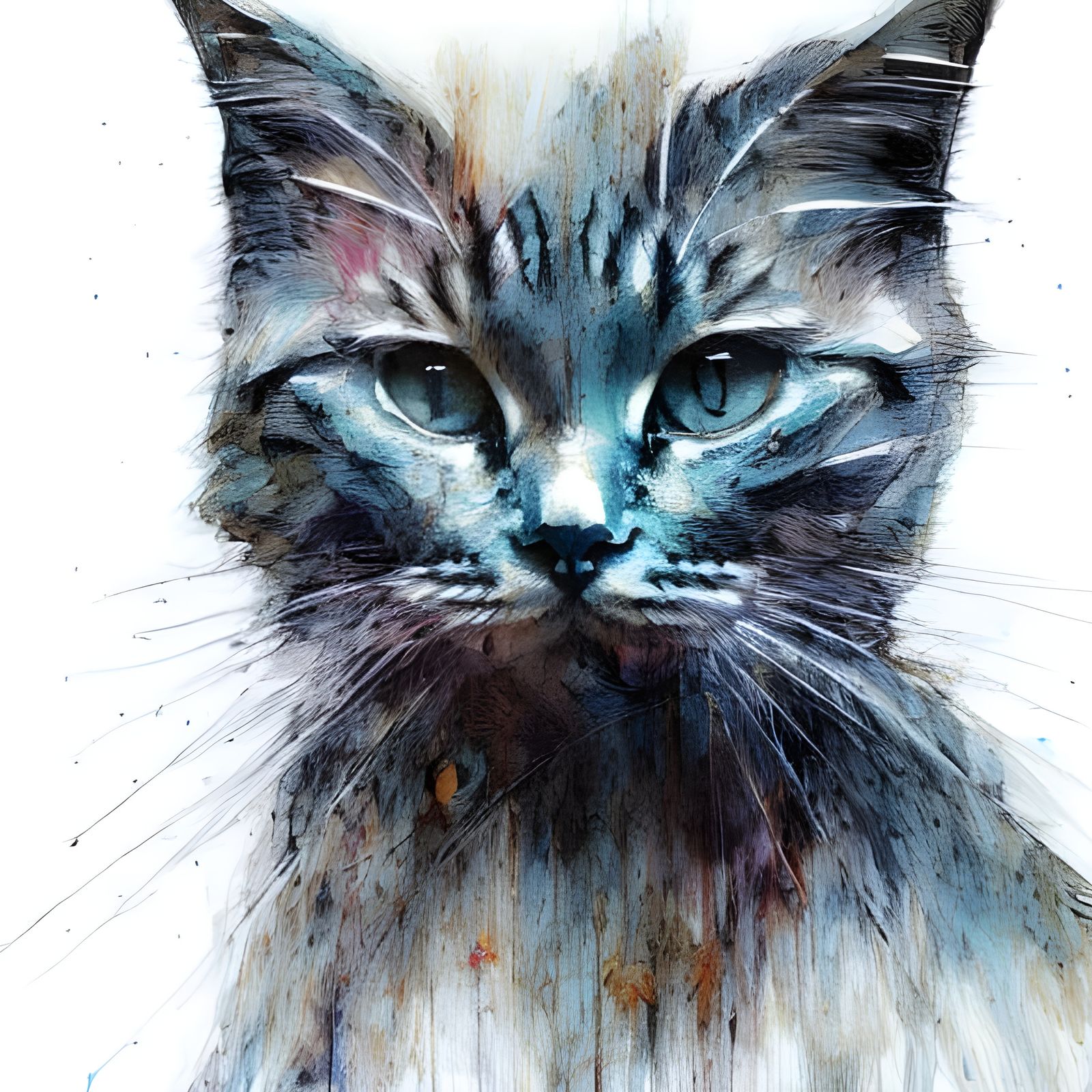 Colorful Ink Splash Kitten Portrait in 3D