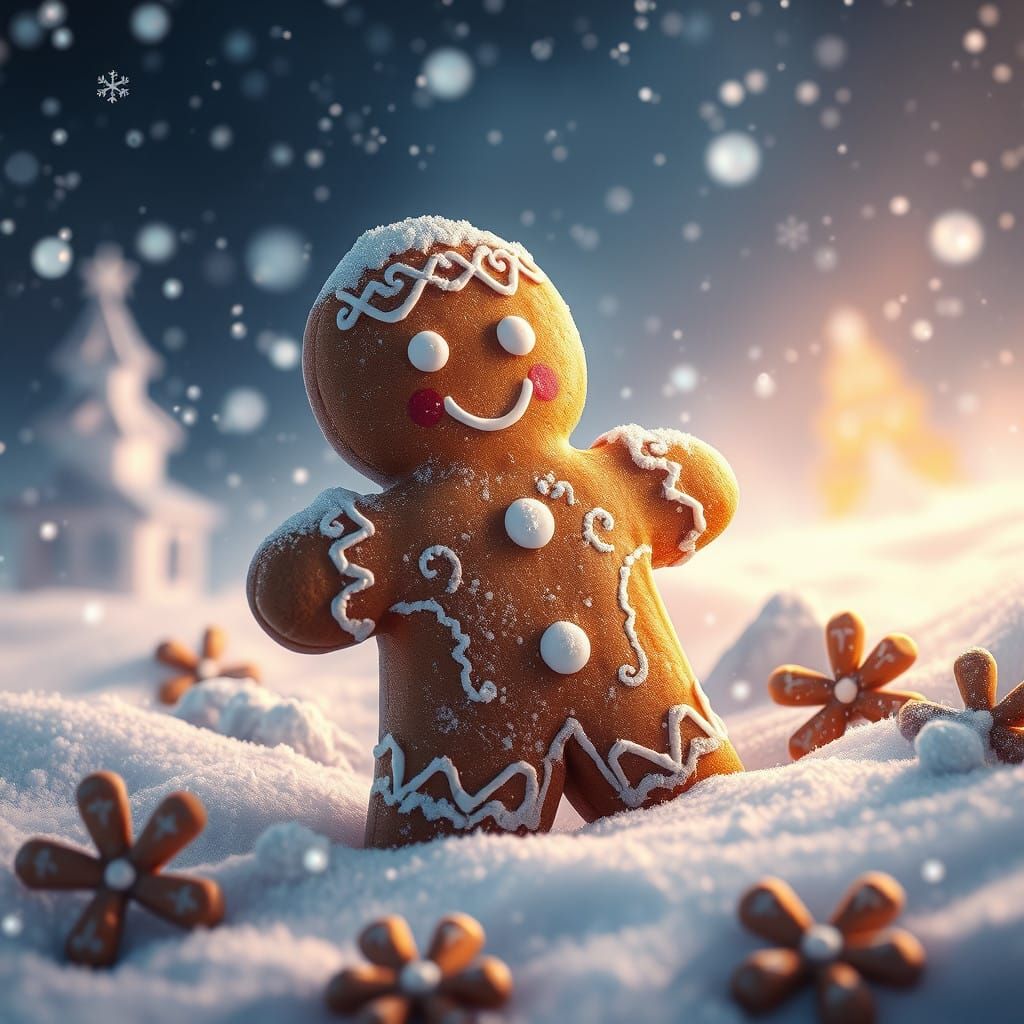 Whimsical Winter Wonderland with Gingerbread Man