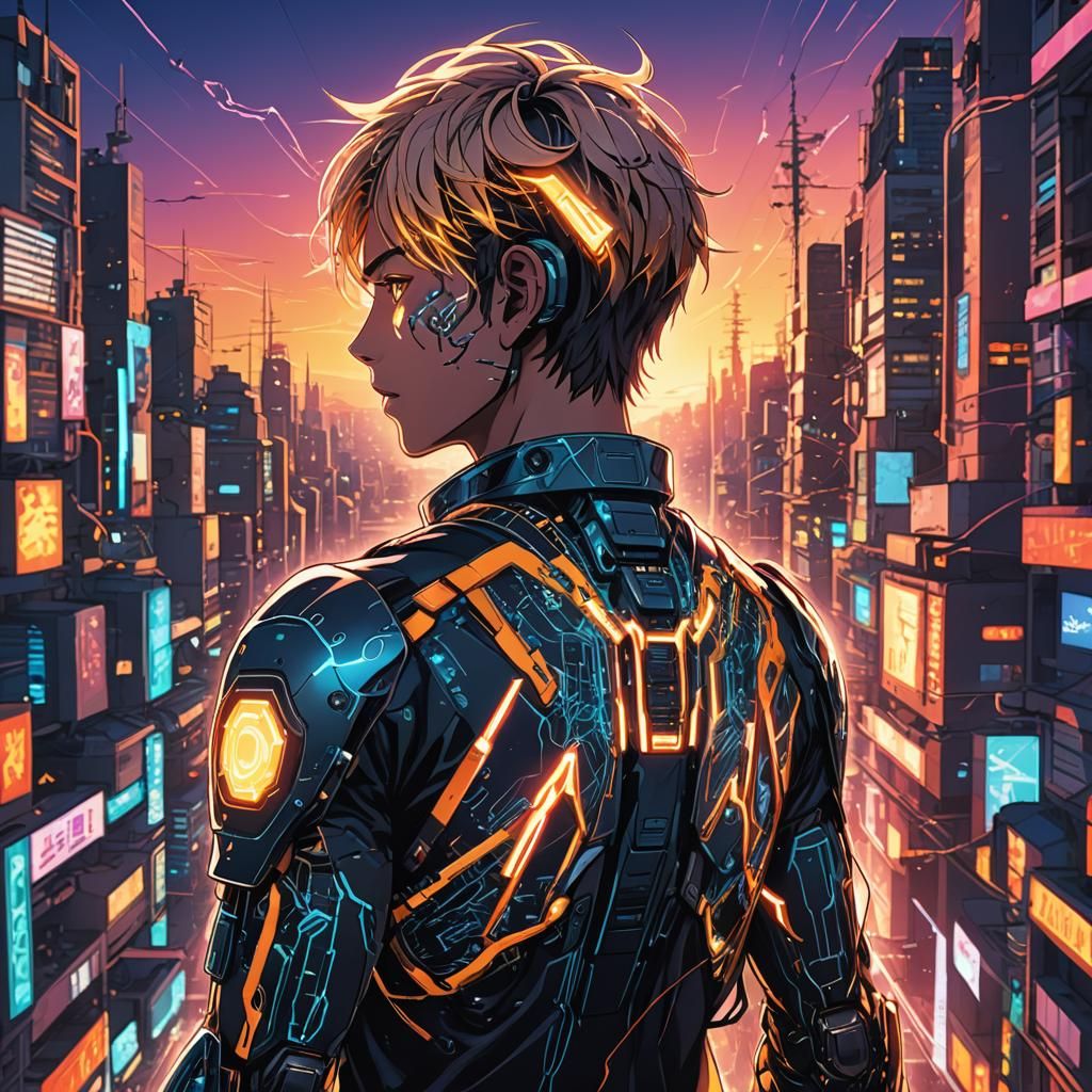 Electric Boy in Cybernetic Manga Illustration