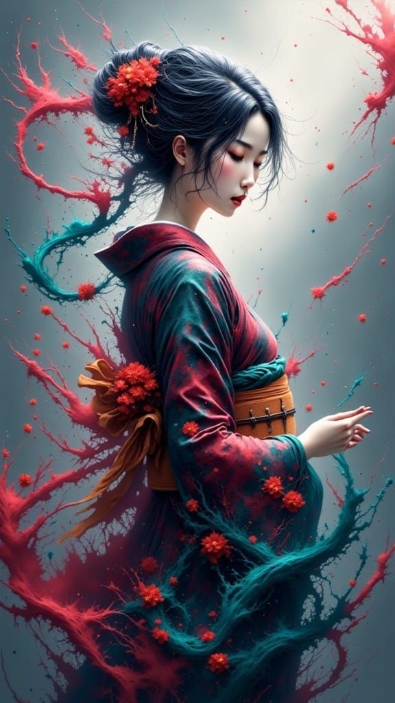 Miku Hatsune in a Vibrant Fantasy Kimono