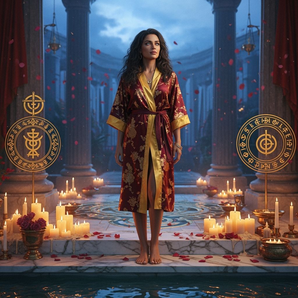 Candlelit Temple: Serene Woman in Sacred Twilight