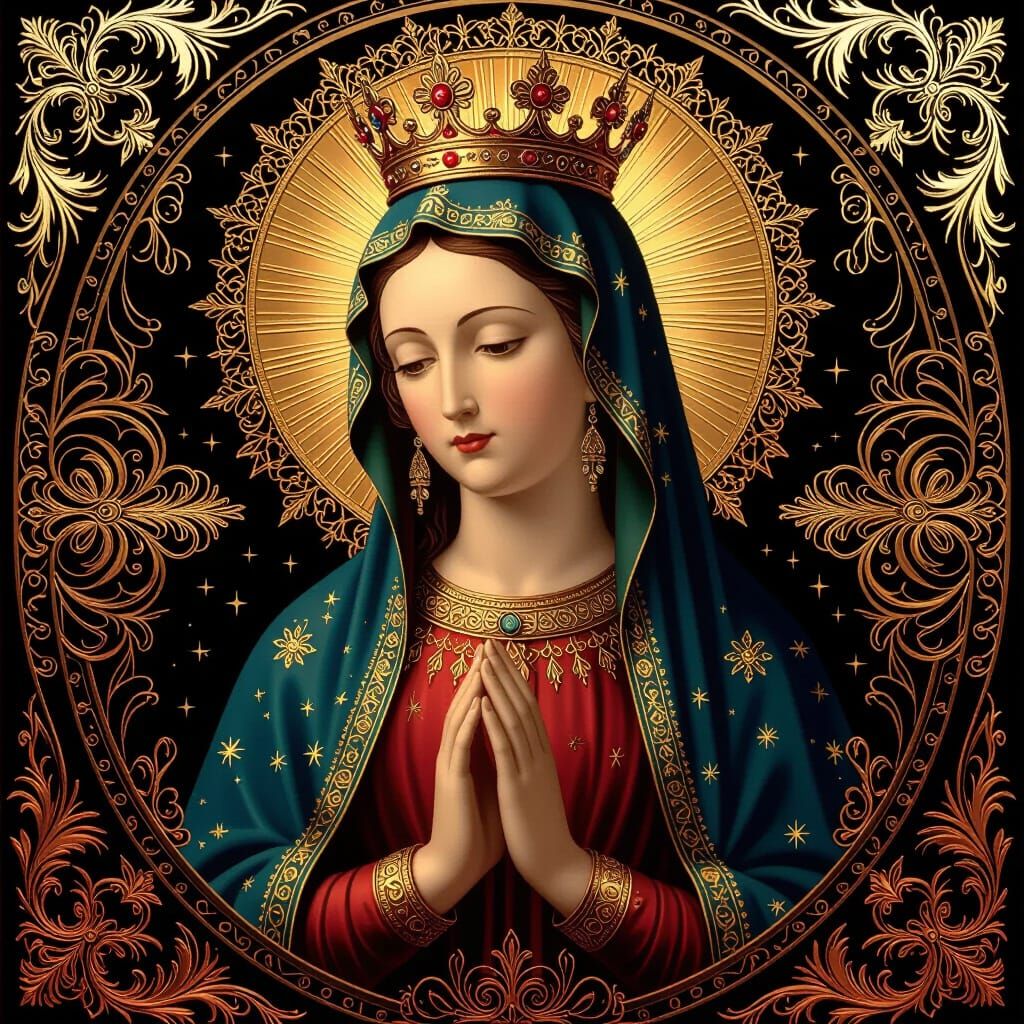 Orthodox Icon of Virgin Mary in Fantasy Matte Painting Style