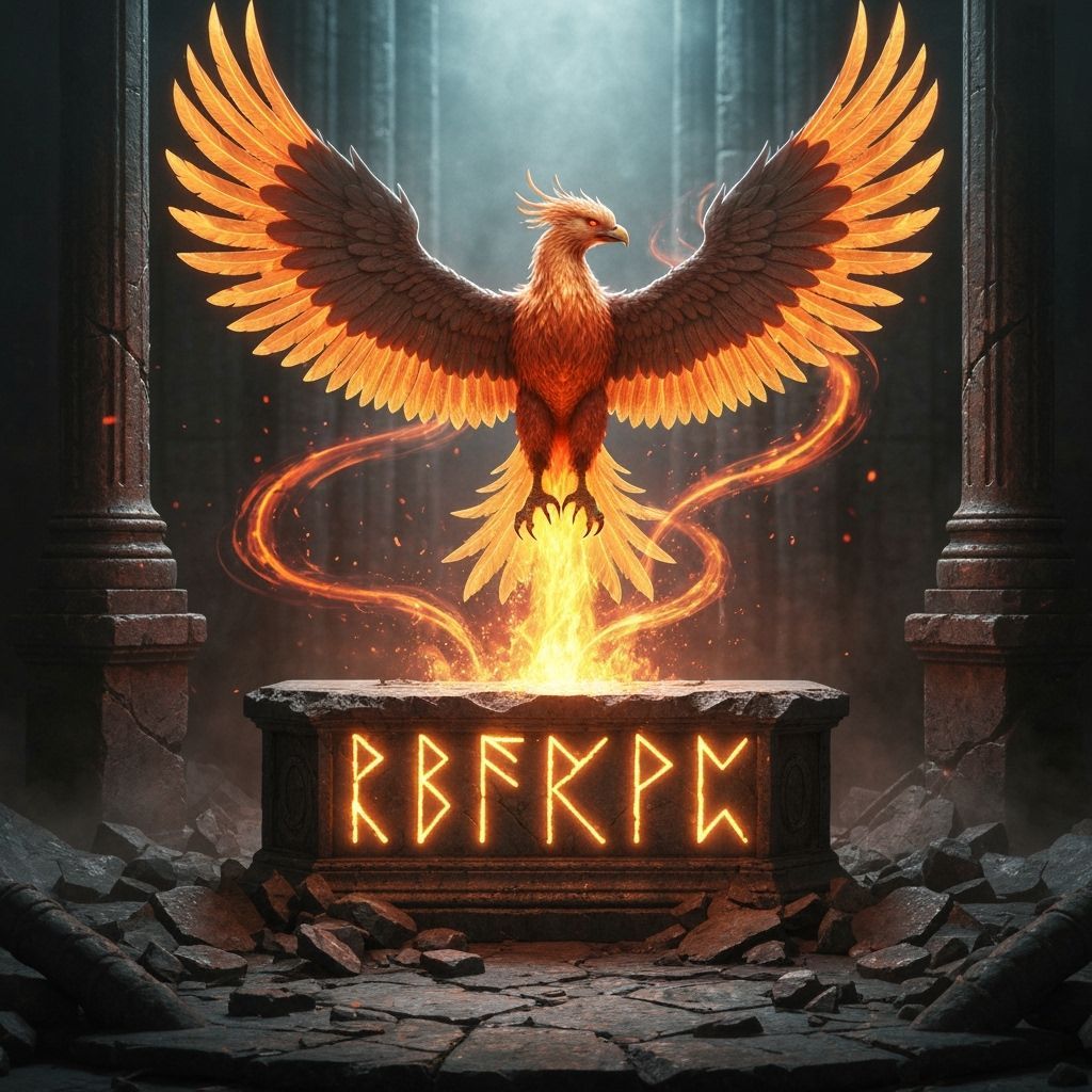 Majestic Phoenix Reborn From Glowing Runes