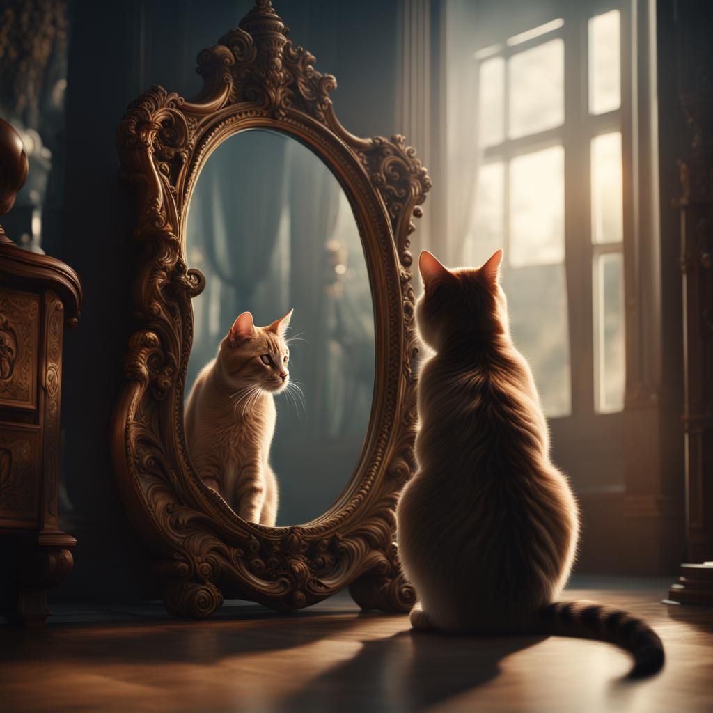 Cat and Reflection: Dramatic Digital Painting