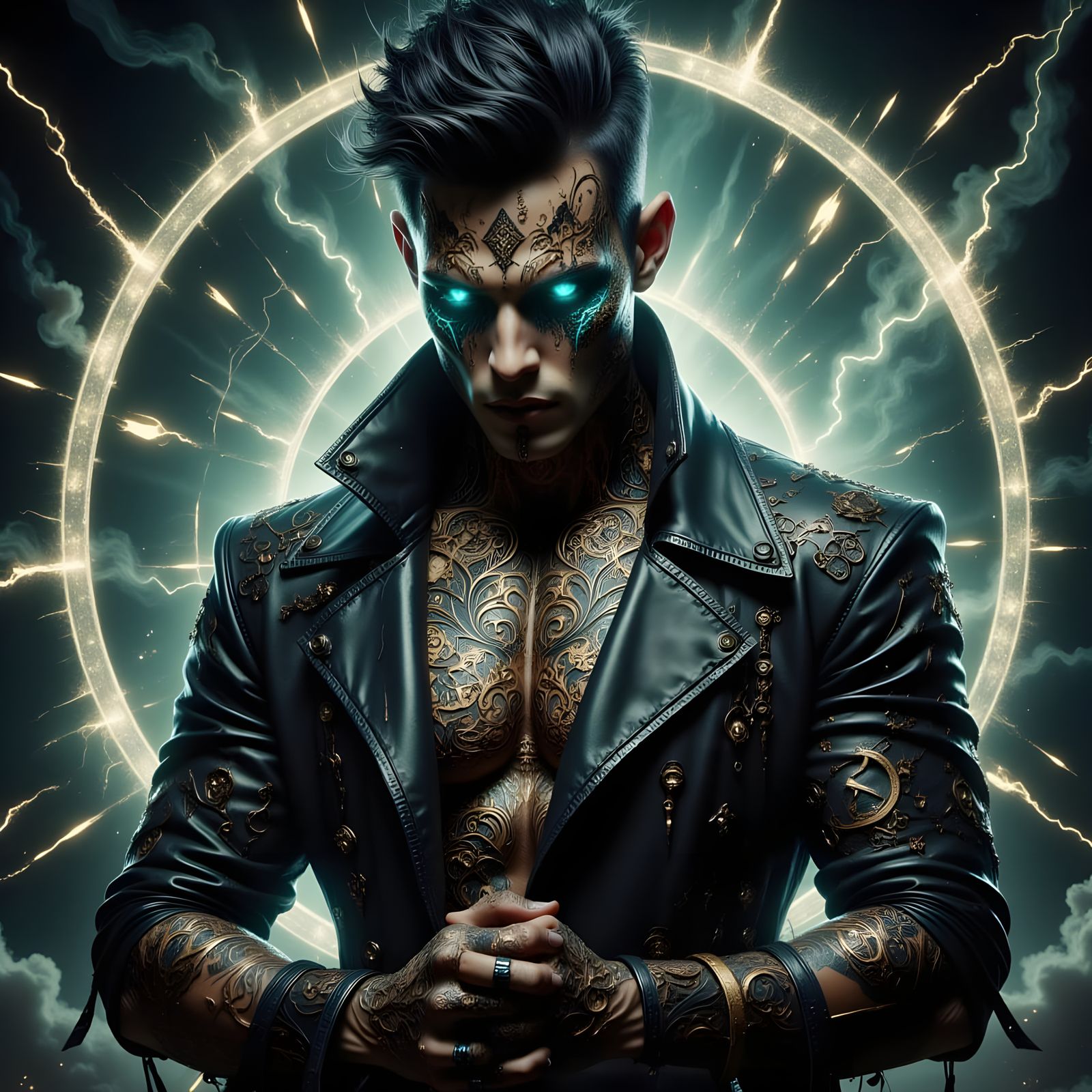 Battle-Scarred Warrior in Celestial Japanese-Style Attire