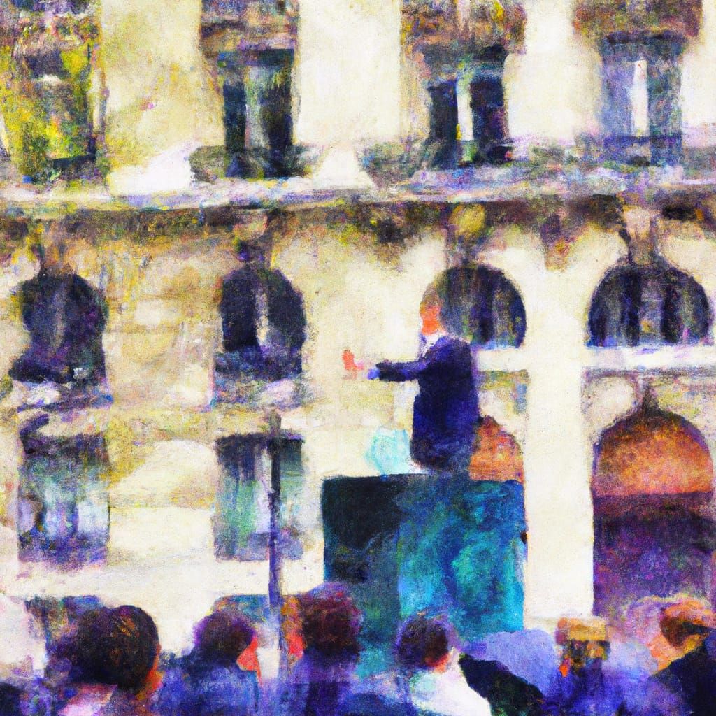 Oil Painting Of Businessman Speaking In Paris Square
