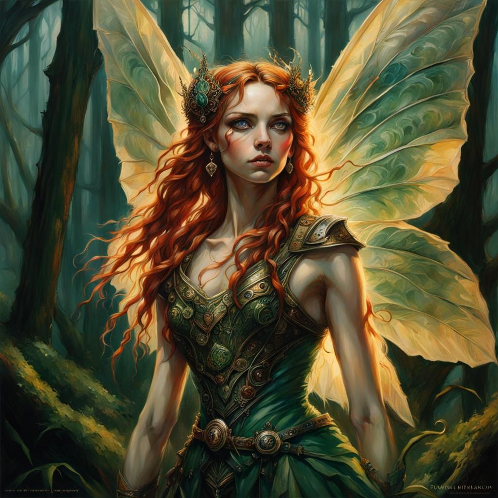 Dark Fantasy Fairy Portrait with Green Eyes
