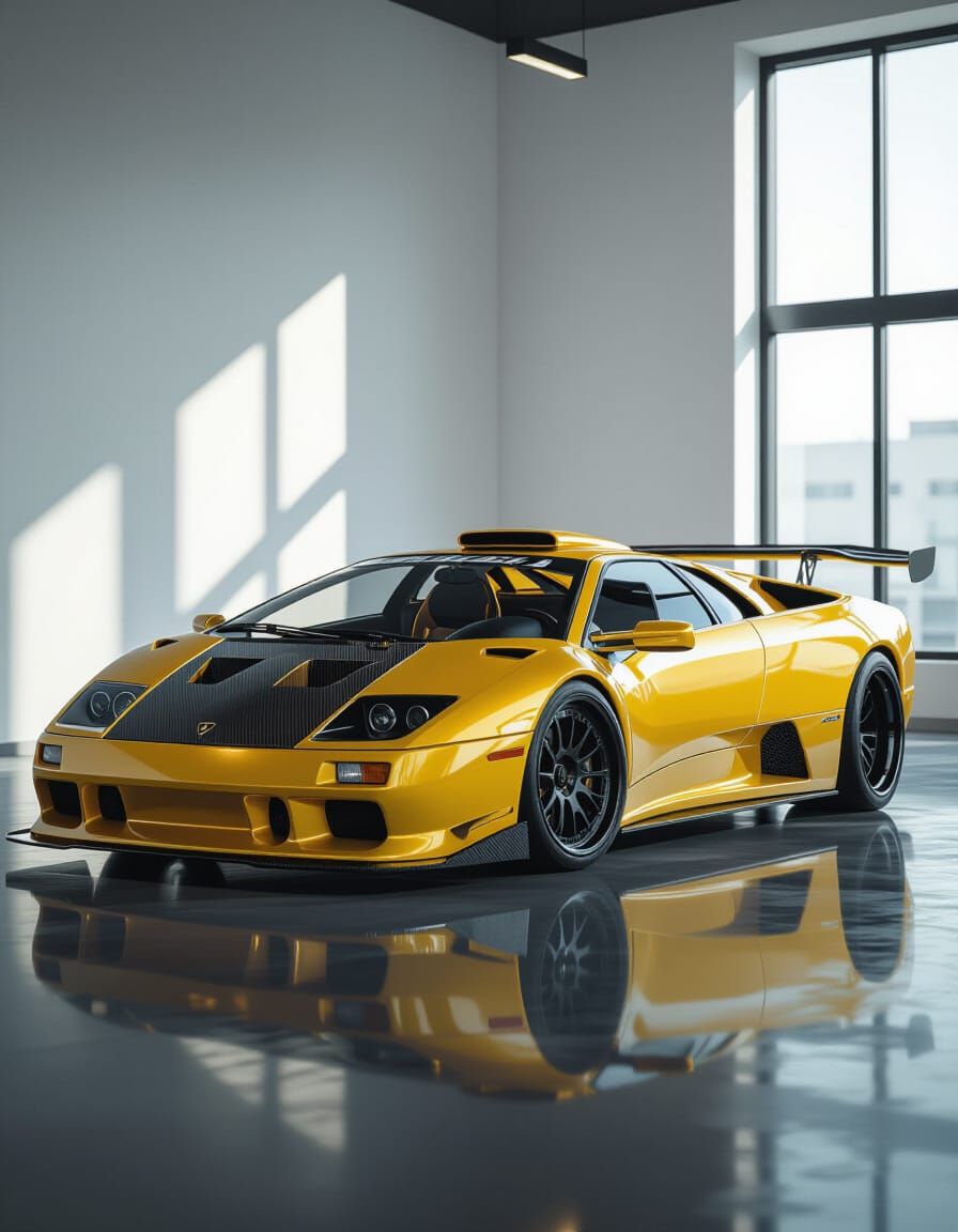 Modified Yellow Lamborghini Diablo in Studio