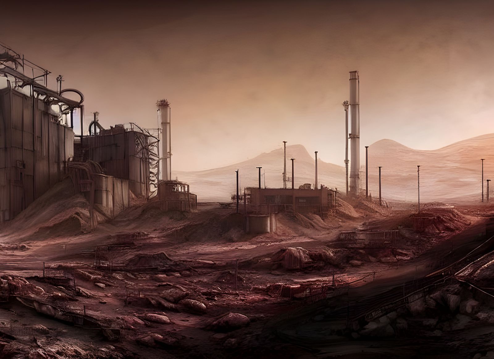 Dystopian Oil Mining Facility on Mars