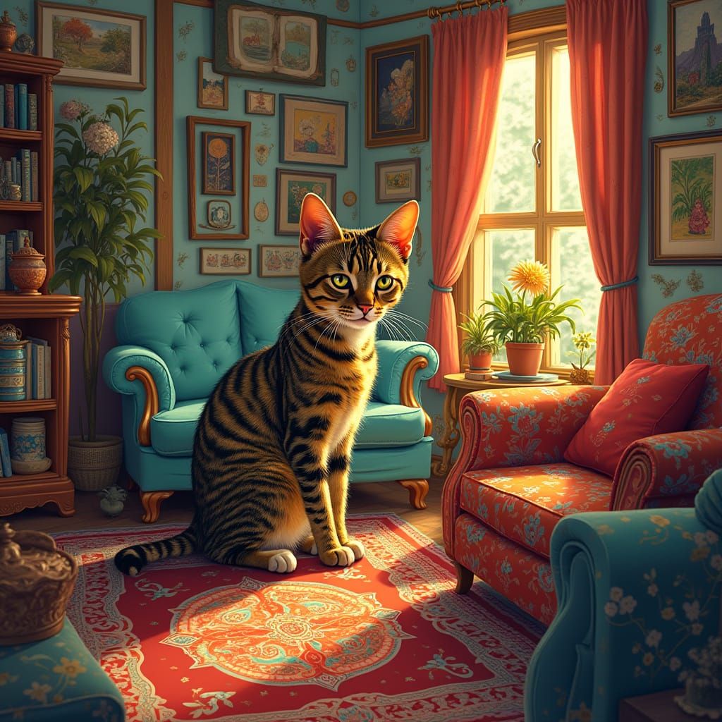 Whimsical Cat in Opulent Interior