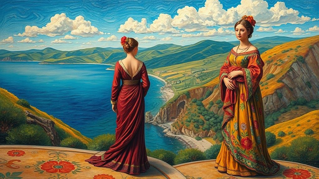 Women Transform to Statues in Neo-Impressionist Style