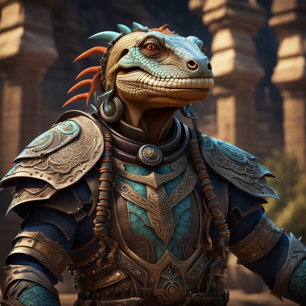 Lizard Gladiator in Tribal Armor: Fantasy Art