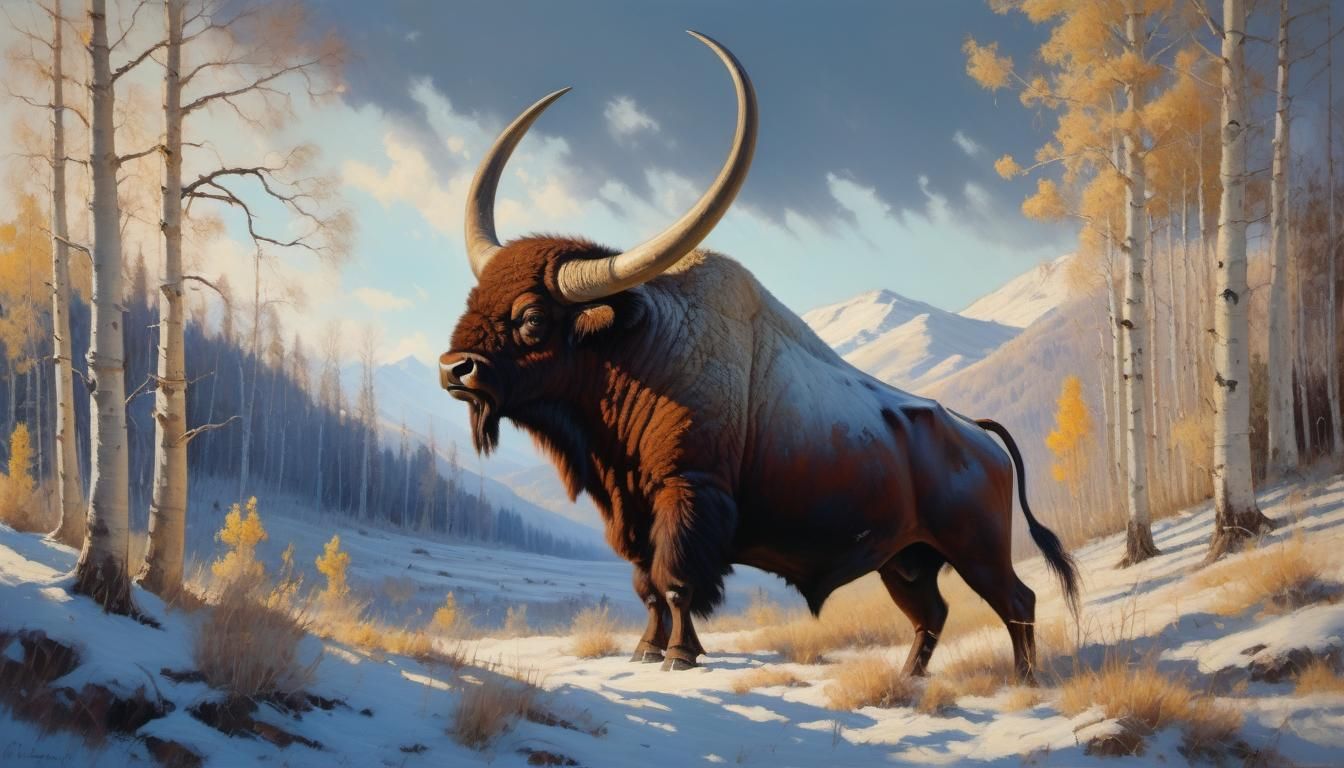 Bison with Ankole Watusi Horns in Sunny Meadow