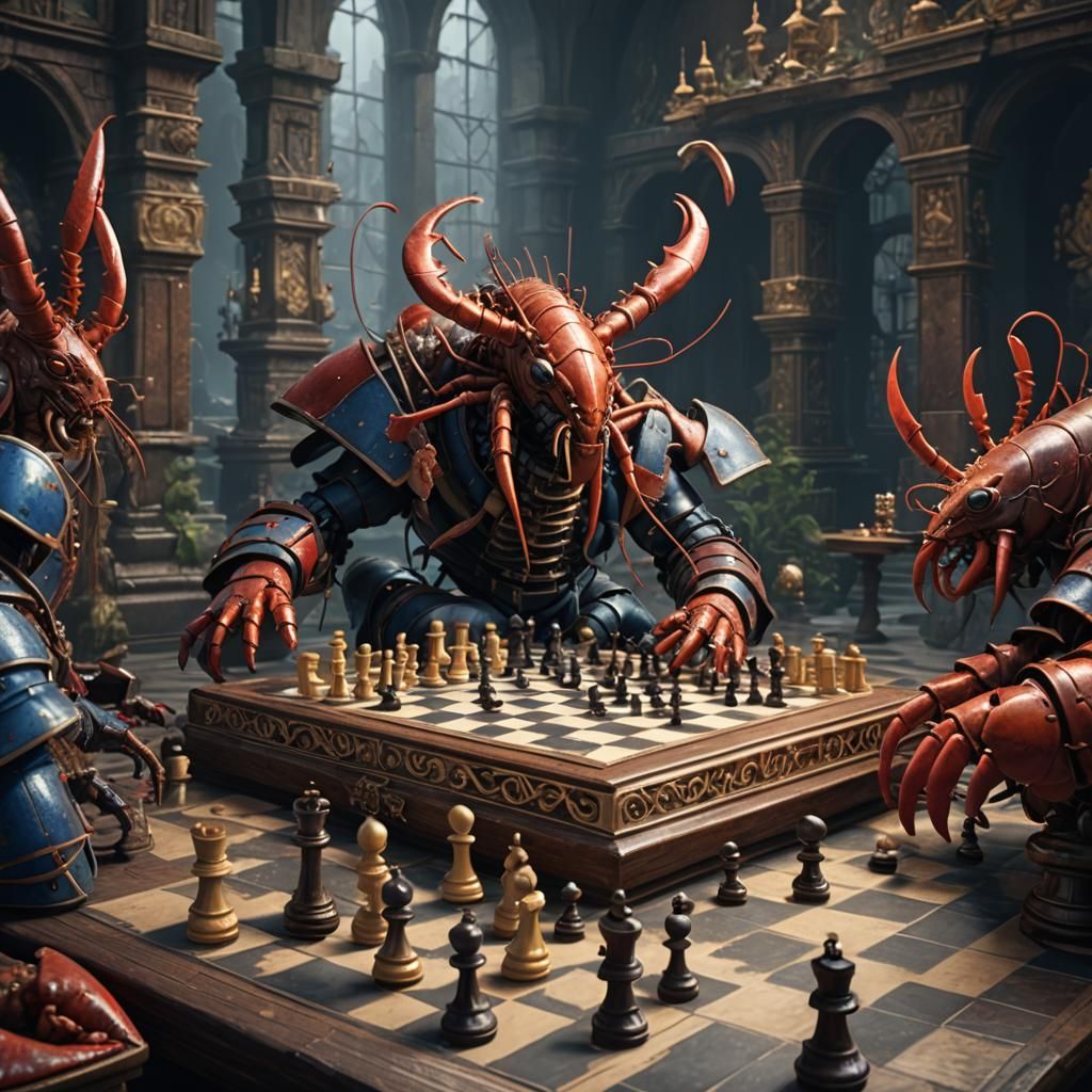 Lobster Playing Chess: Detailed Matte Painting