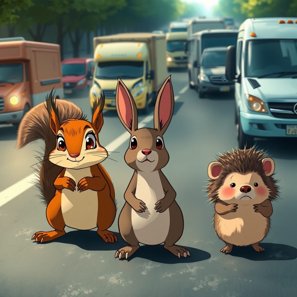 Animals Frozen in Fear on Busy Road