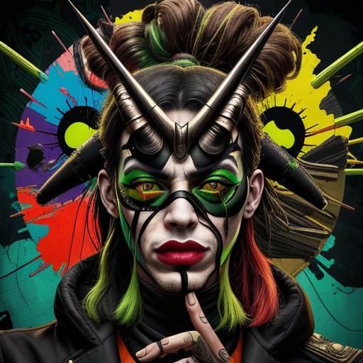 Cyberpunk Man with Green Paint Surreal Portrait