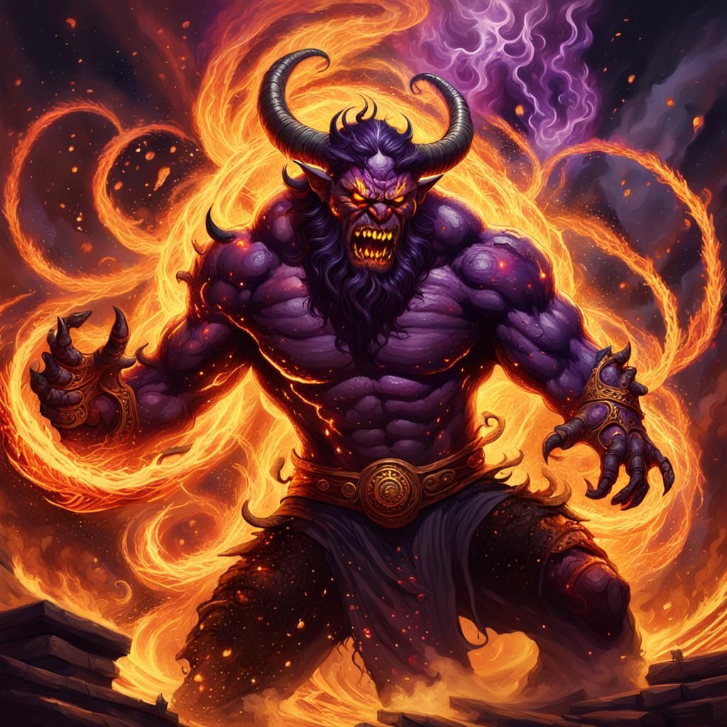 Demonic Wrestle in Hellish Flames: Dark Fantasy Art