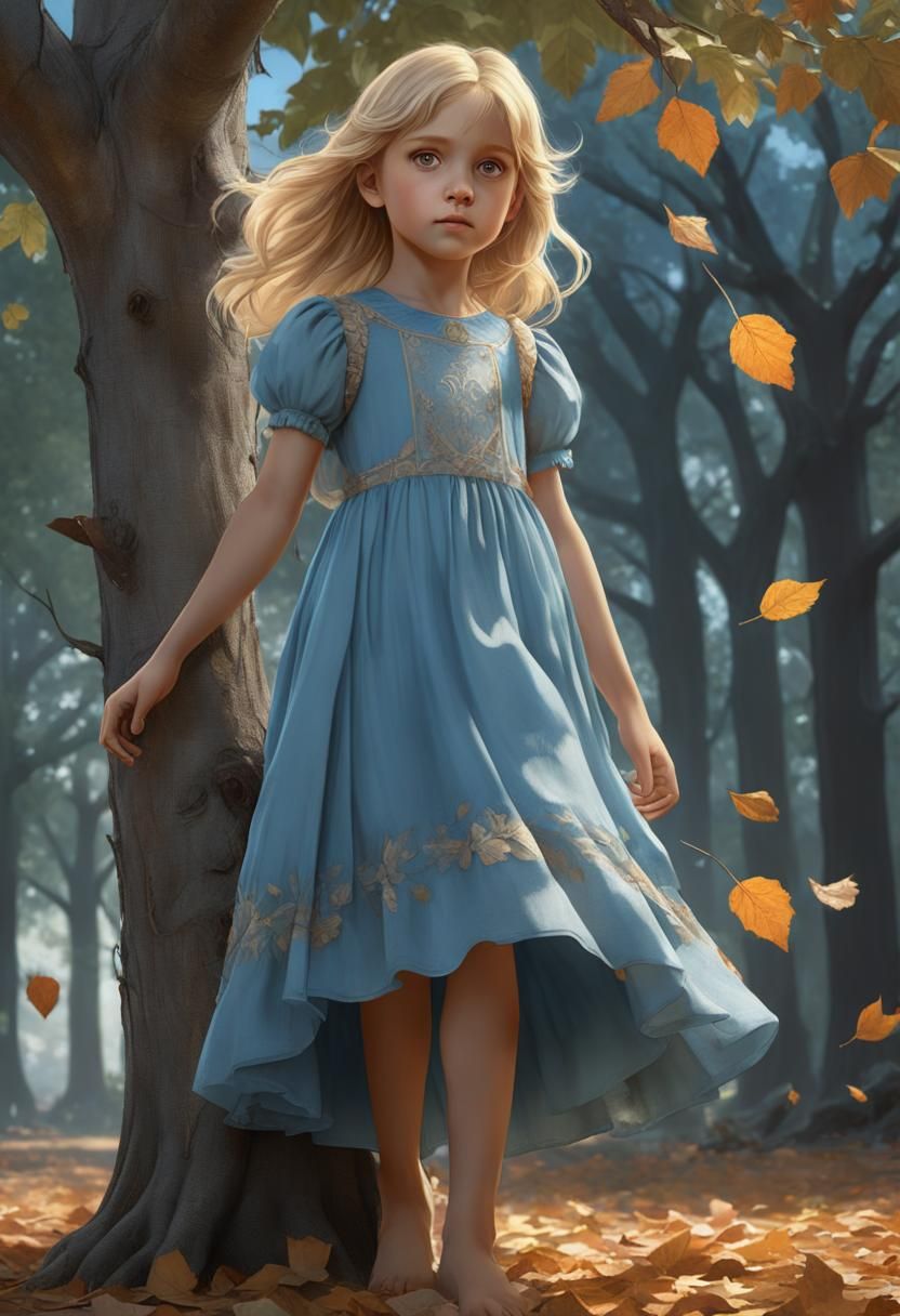 Vintage Portrait of a Blonde Girl with Fallen Leaves