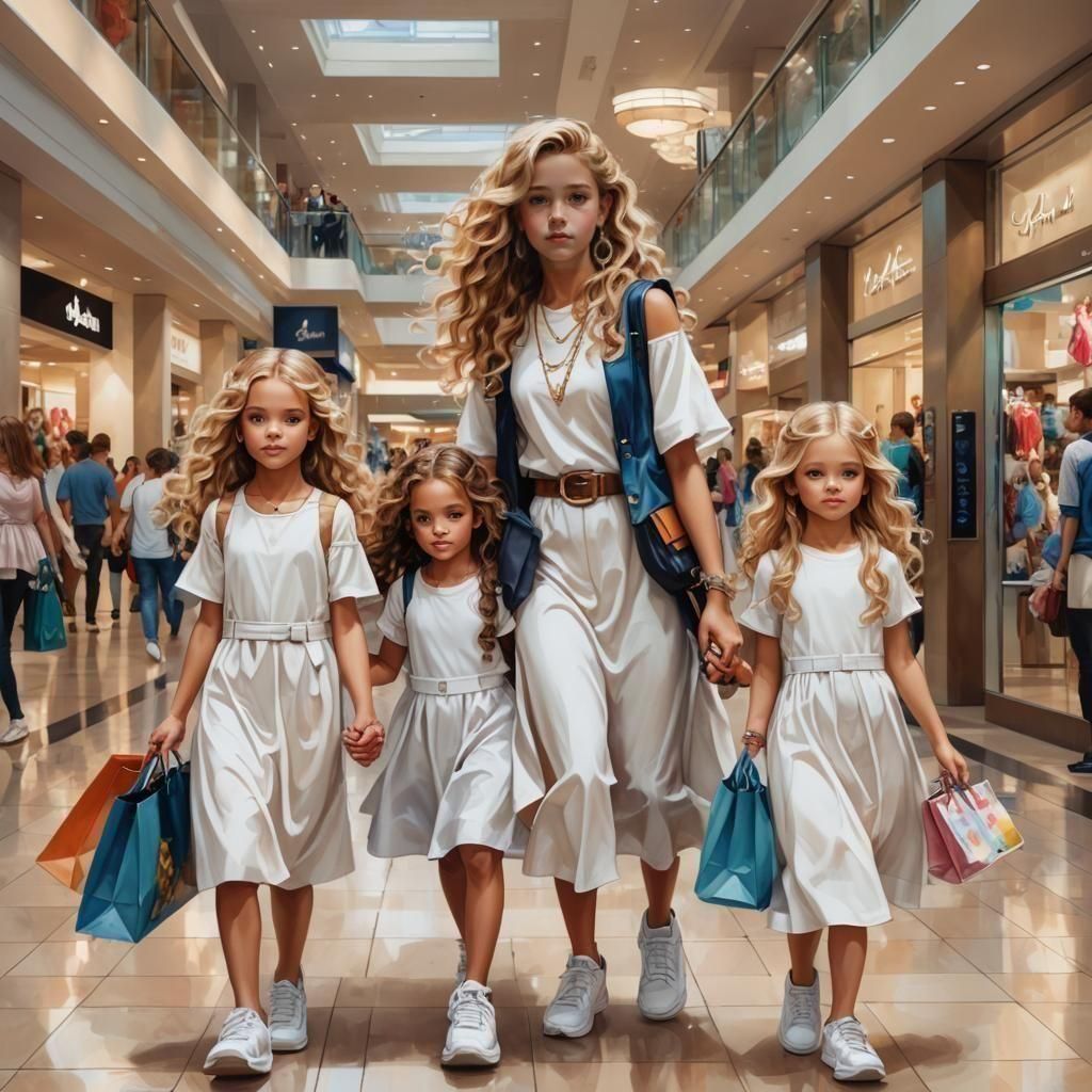 Girls in Mall: Hyperdetailed Digital Portrait