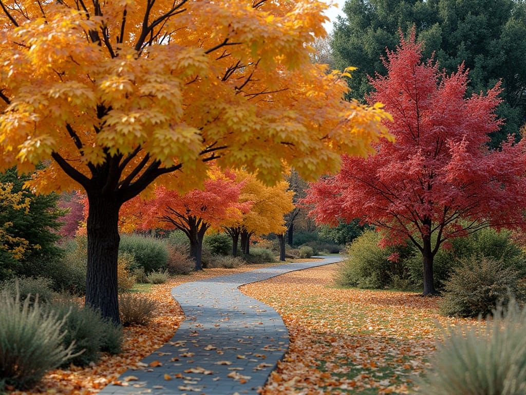 Photorealistic Autumn Pathway Through Vibrant Fall Trees