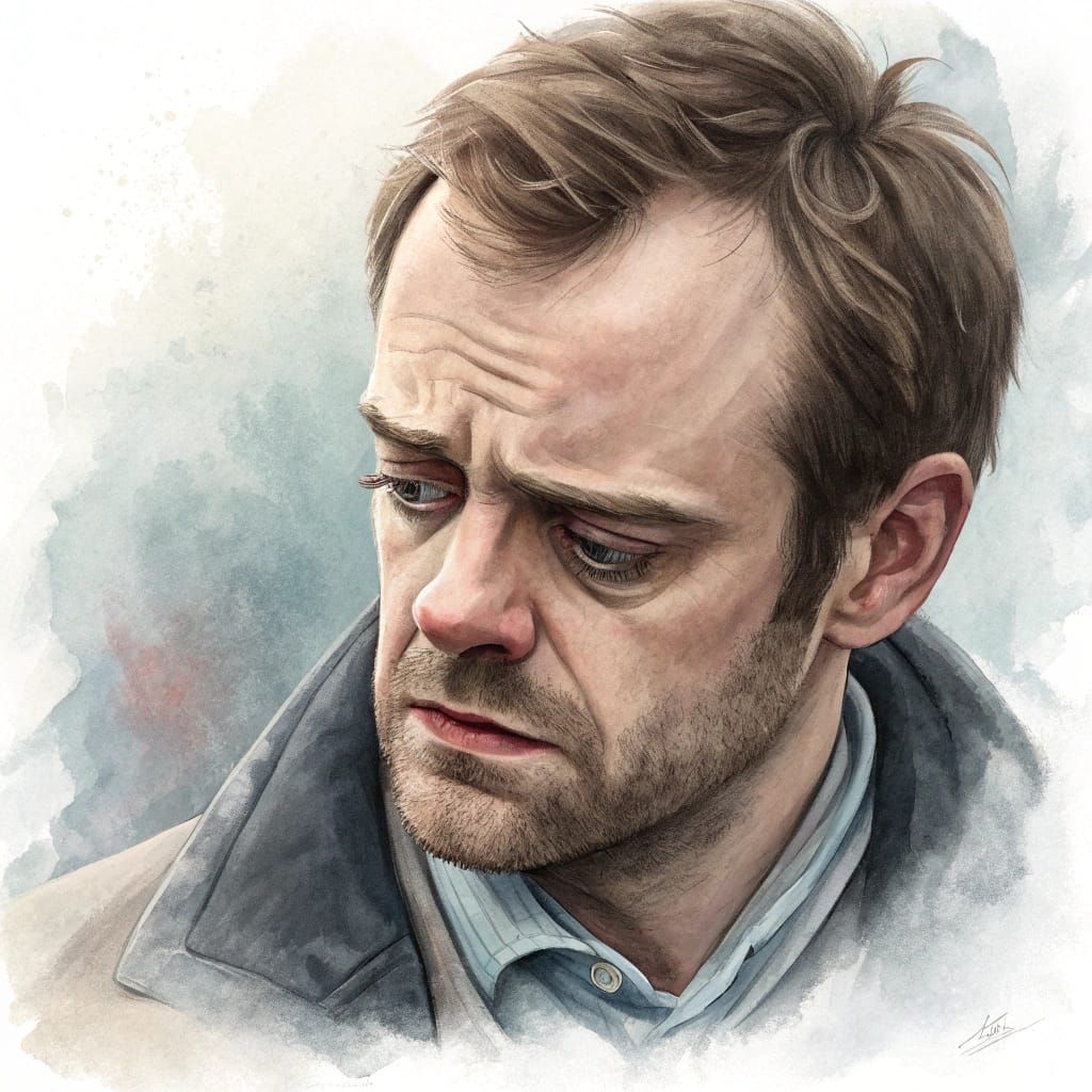 Actor's Guilty Conscience in Watercolor